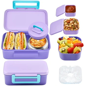 Boîte à déjeuner compacte avec récipient isolé de 8oz, récipient à collation, récipient à Sauce, bol de rangement, plateau à glace à Double compartiment BPA 1