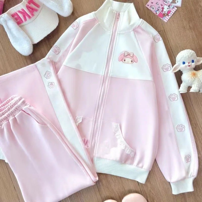 Sanrio My Melody Sweatshirt 2Pcs Kawaii Student Clothes Japanese Preppy Style Leisure Set Cardigan Gymnastics Uniform Tops Pants - AliExpress 1501
