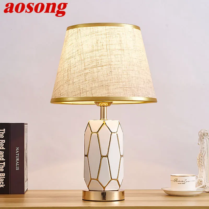

AOSONG Contemporary Ceramics Table Lamp LED Creative Fashion Dimming Desk Light for Home Living Room Bedroom Bedside
