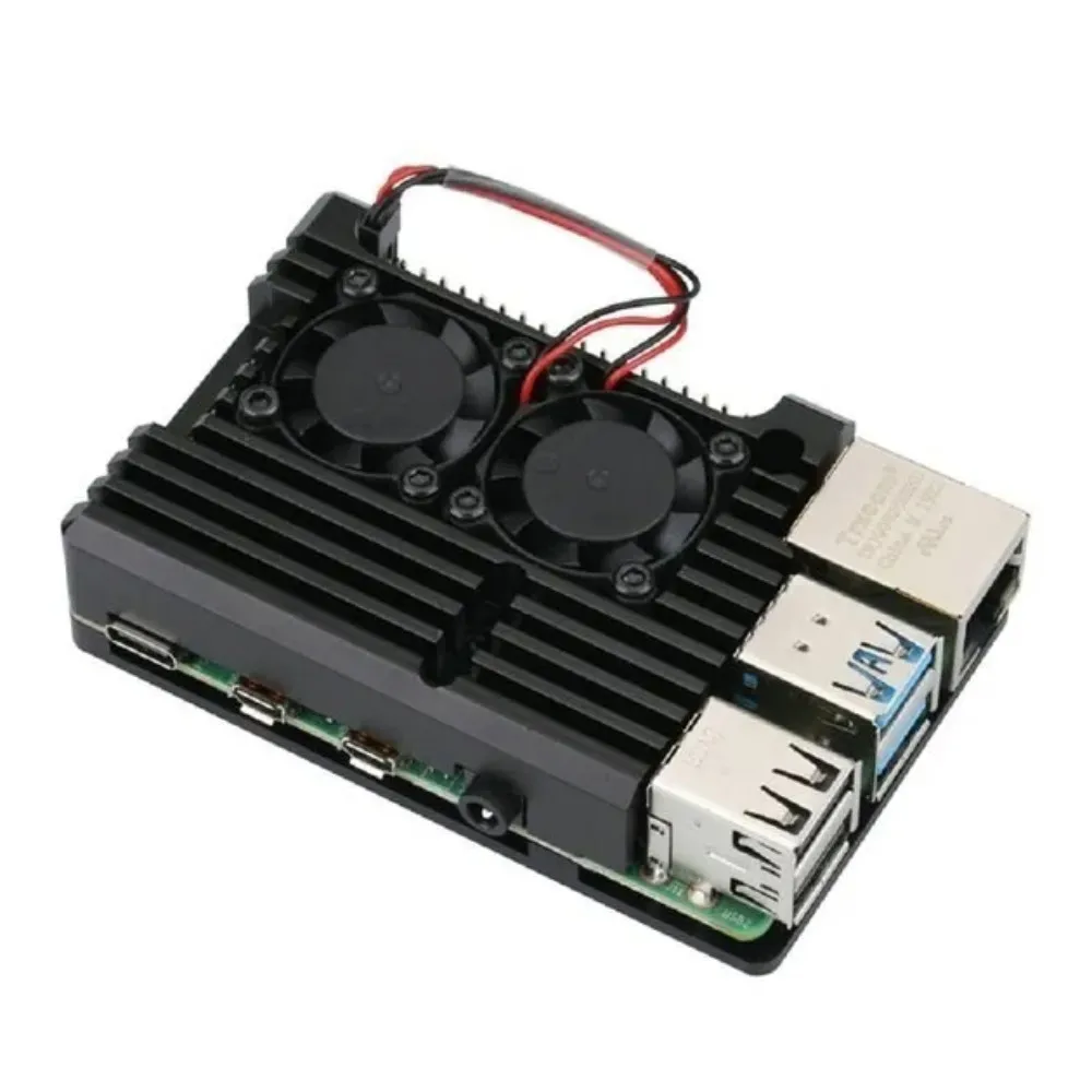Aluminum Cooling Case with Dual Fans for Raspberry Pi - Black Enclosure