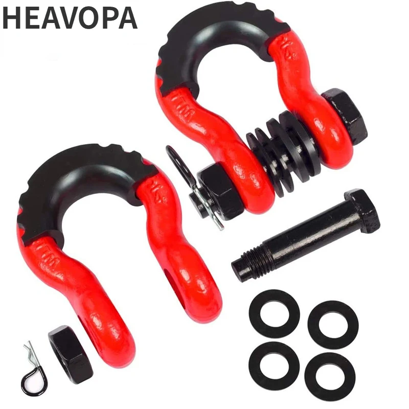 2pcs Tow Car Hook American Bow Shackle Drop Forged 3/4 D Ring Shackle 4.75T Off Road Vehicles Towing Hook With Rubber Cover