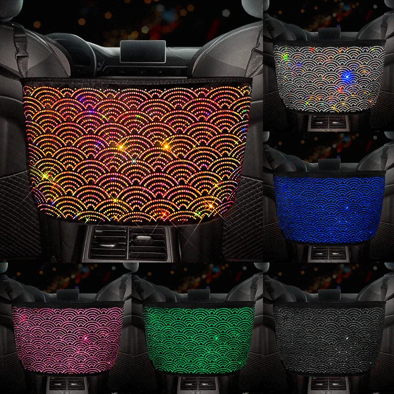 

Rhinestone Bling Car Storage Bag Big Organizer Multi-Pockets Car Container Large Size Backseat Holder Stowing Tidying Man Women