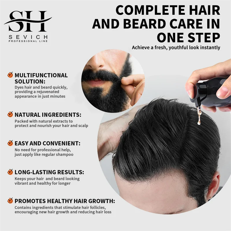 Shampoo per capelli neri naturali da 250ml 5 in1 capelli oscuranti istantaneo da grigio a nero Shampoo riparatore per capelli bianchi Shampoo per barba nera - immagine 4