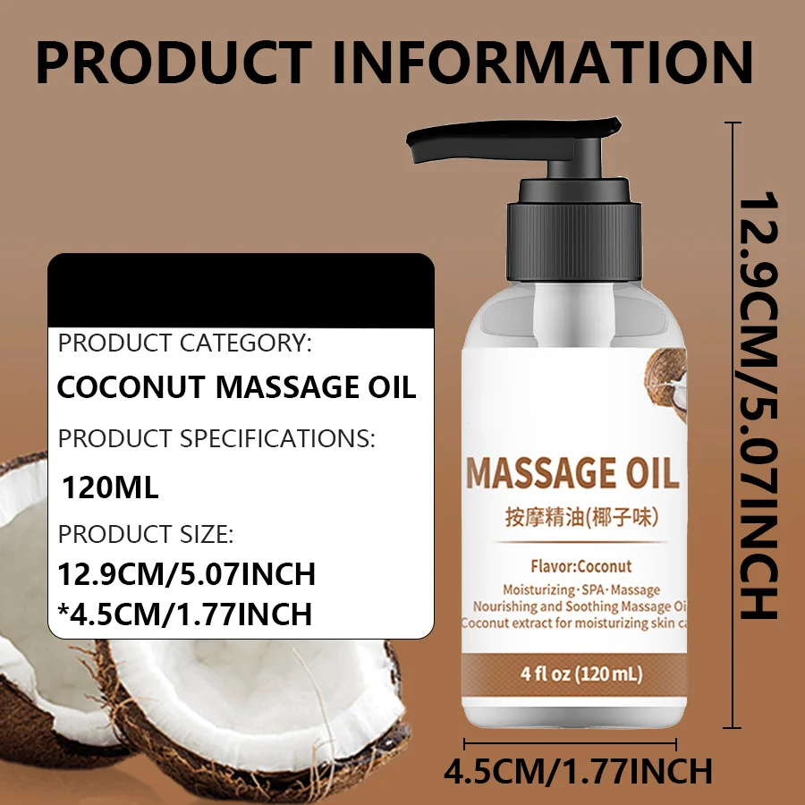 Pure Natural Organic Coconut Relaxing Anti Cellulite Body Skin Massage Body Oil Sore Muscle Valentines for Date Night body massage oil