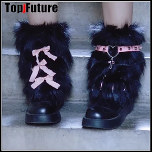 Women Spice Girl Harajuku Punk Fur stud gothic Lolita furry Leg Warmer Subculture Winter Warmer Foot Cover Y2K Girl Leg warmers