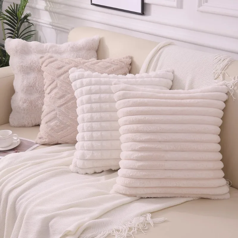 

Thicken Plush Living Room Pillows Sofa Bedhead Cushion Solid Color Simple Luxury Waist Pillow with Pillow Core