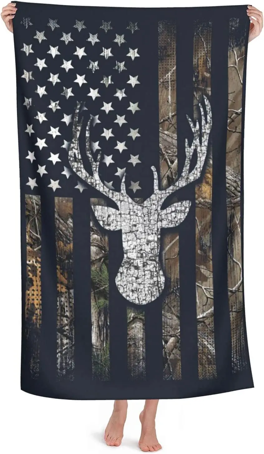 

Camo Deer American Flag Microfiber Beach Towels Oversized Soft Blanket Absorbent Quick Dry Bath Towels Pool Towels for Adults