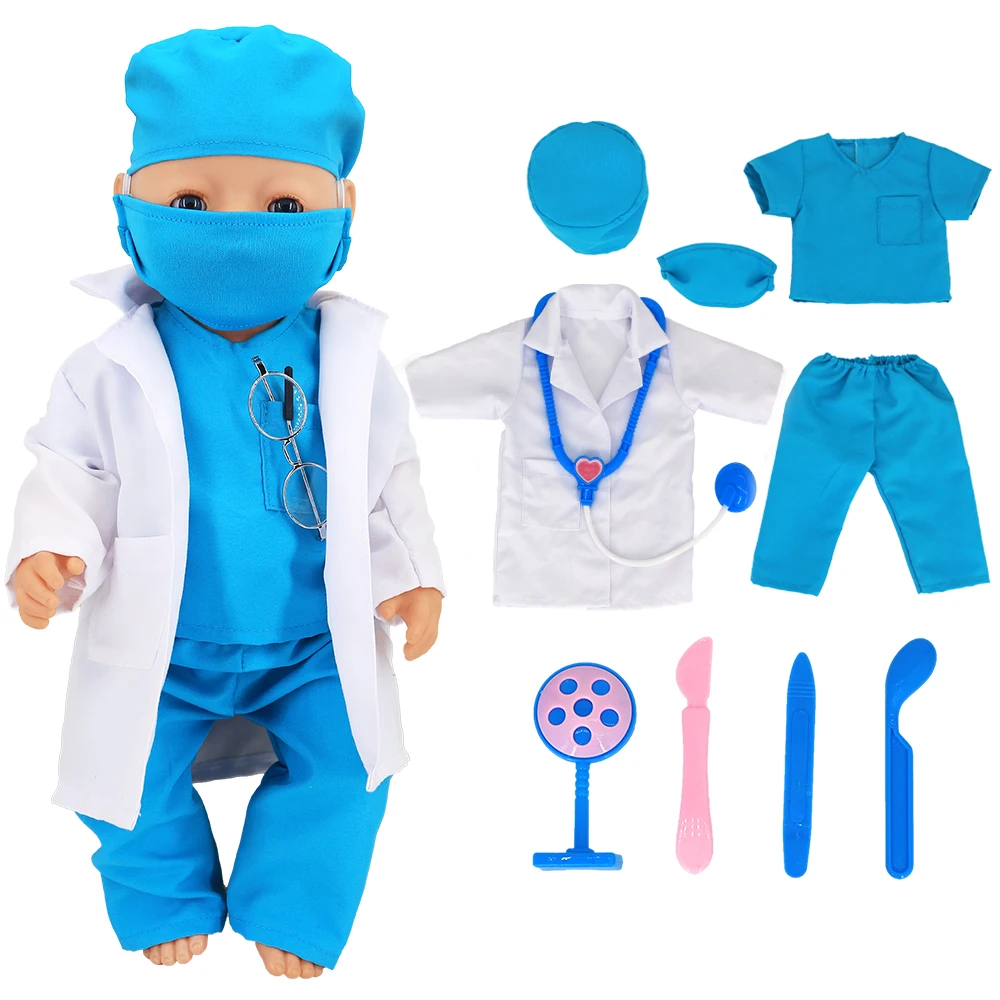 Medical Kit Doctor Uniform Mask Hat And Surgical Tools For 43cm Newborn
