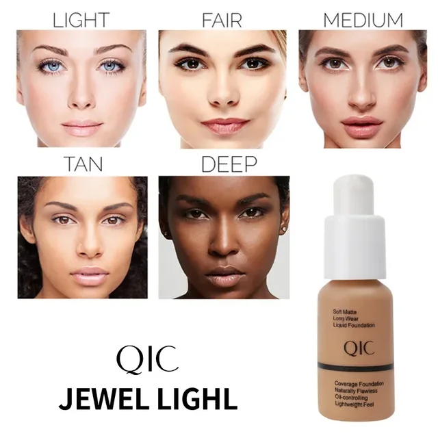 QIC Soft Matte Liquid Foundation Jewel Light Brightening Moisturizing Oil-Control Wheat Fit BB Cream Concealer Makeup