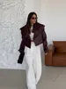 Elegant Burgundy One Button Leather Overcoats For Women Fashion Flip Pockets Loose Solid Jackets 2024 Lady Chic Street Outerwear 2