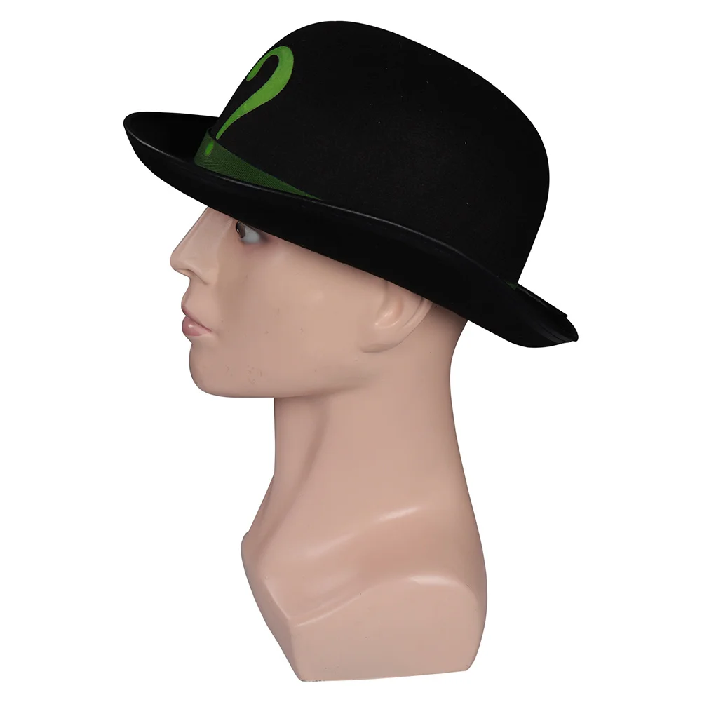 Movie Super Villain Cosplay Costume Accessories Disguise Riddler Hat Black Cap With Printed Men Fancy Dress Up Party Prop Gifts