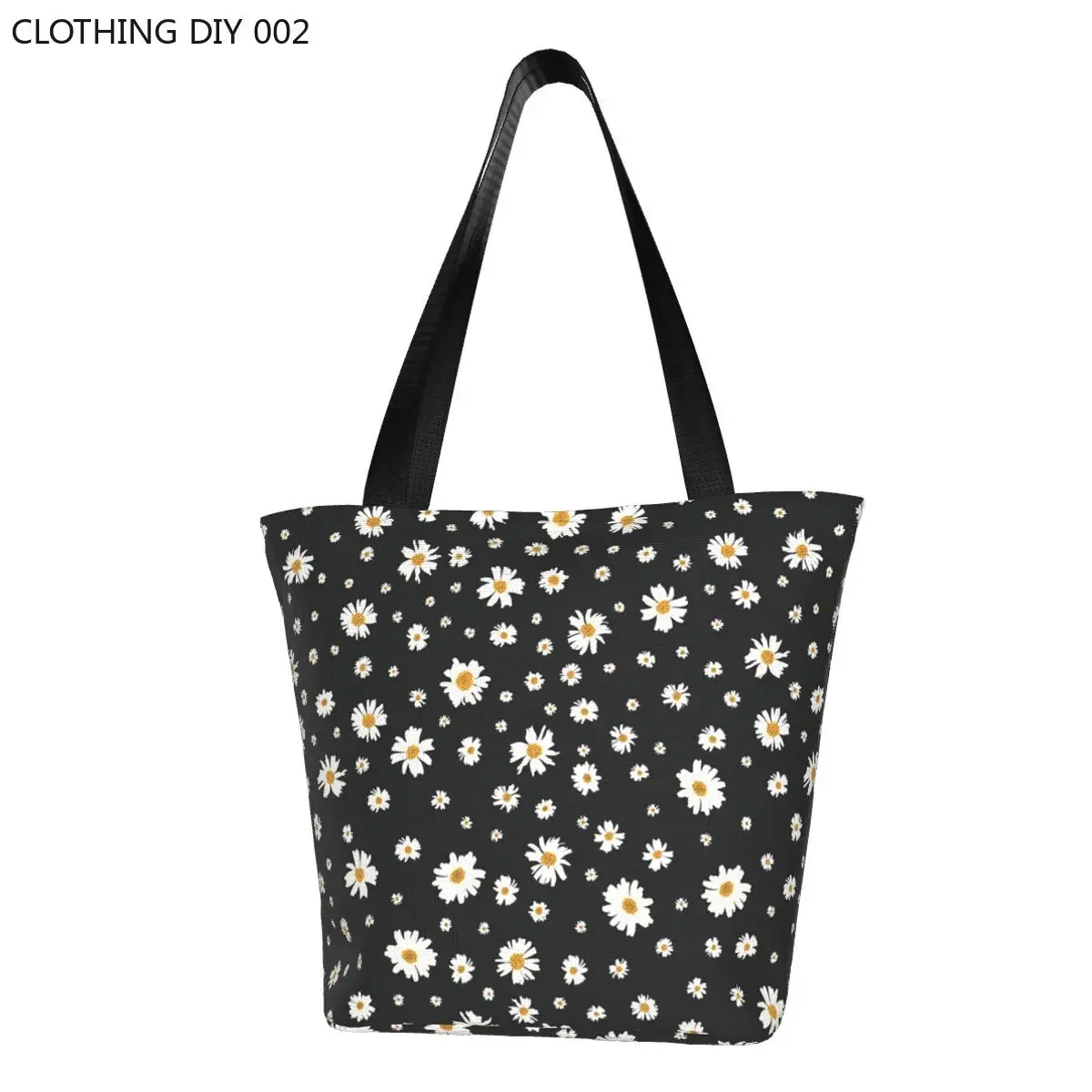 

Recycling Daisy Flower Shopping Bag Women Canvas Shoulder Tote Bag Washable Daisies Floral Grocery Shopper Bags