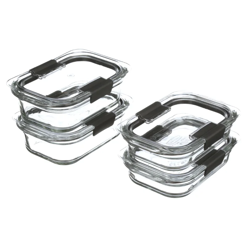 Rubbermaid Brilliance Glass Storage 3.2-Cup Food Containers, Medium, Clear,  Pack of 4 & 6-Piece Produce Saver Containers for Refrigerator with Lids