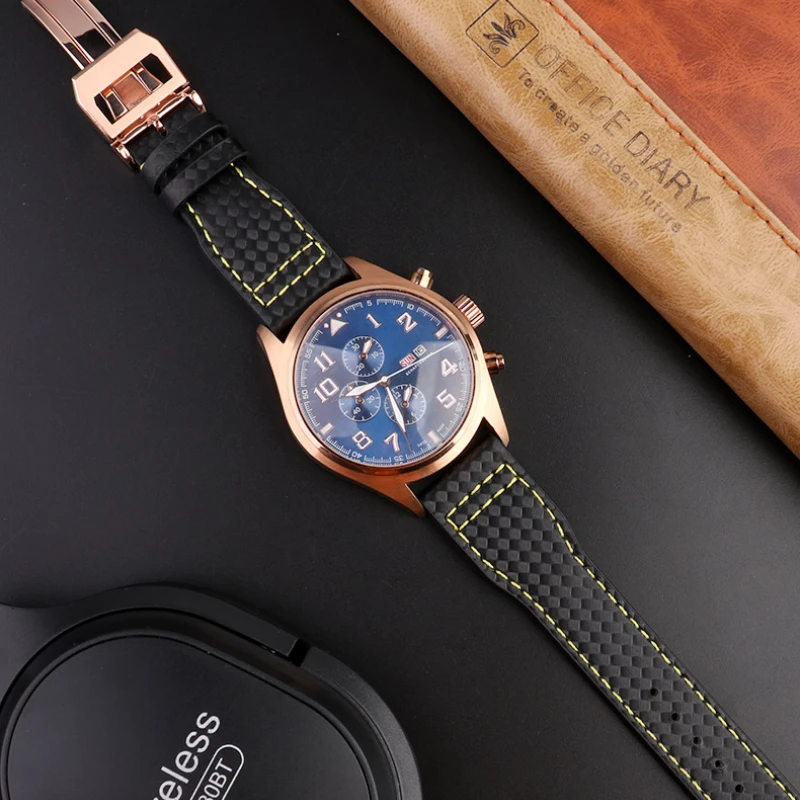 Pulseira de Relógio de Couro de Fibra de Carbono para Iwc Pilot Mark 18 Portugal Pulseiras Acessórios Masculinos 20m 21 mm 22 mm Alta Qualidade - Image 5
