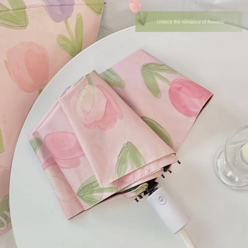 Tulip Umbrella Fully Automatic Sun Umbrella Rain or Shine Umbrella Anti-UV Girls High-Value Umbrella