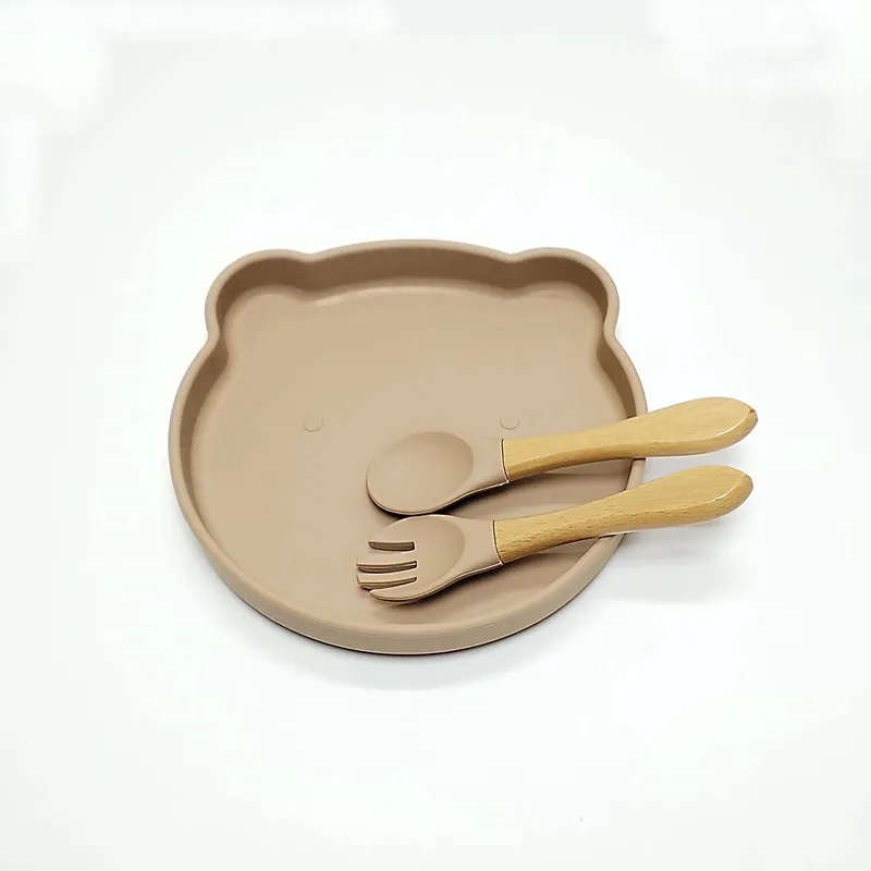 Children's silicone suction cup dinner plate bear complementary food dinner plate food grade baby learn to eat training tablewar