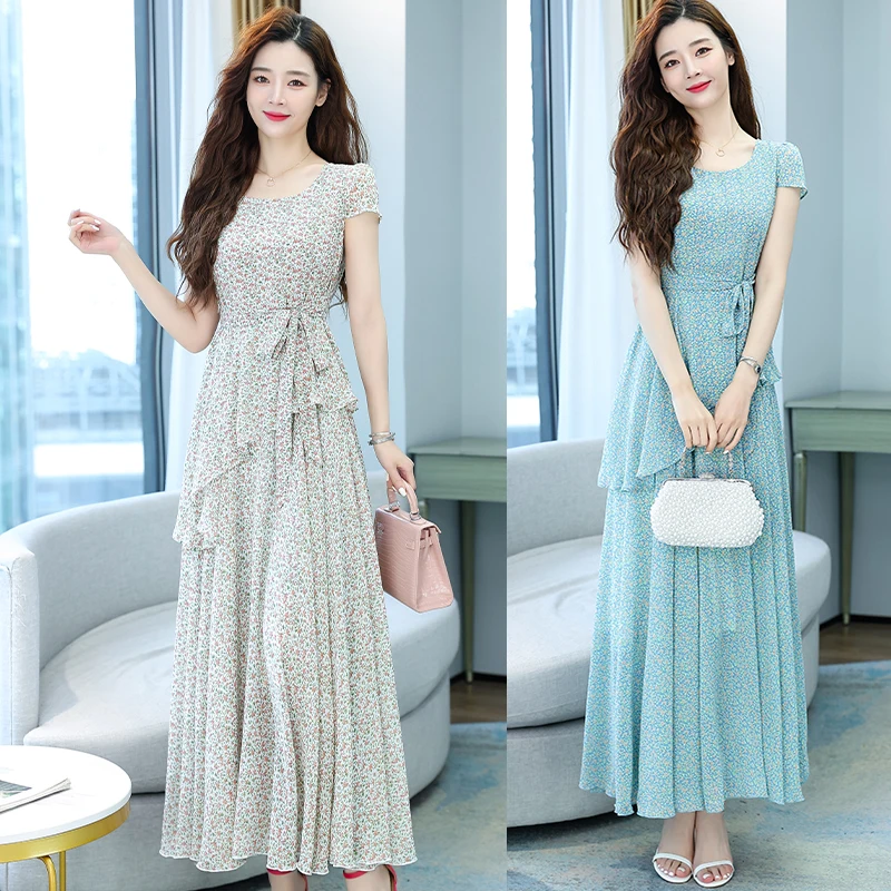 

Posed long summer wear new temperament fairy skirt to the ankle super fairy flower chiffon shirt sleeve clothes