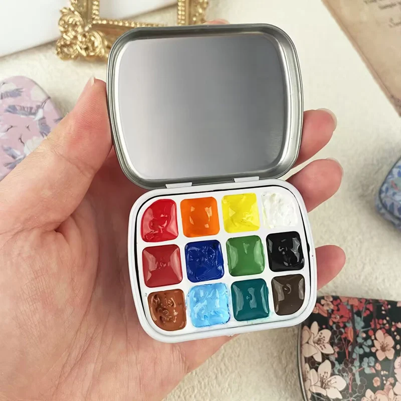 Watercolor Paint Palette 12 grid Mini Tin Box Portable Travel Painting Paint Tray