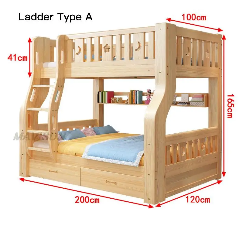 

All Solid Wood Children's Safety Guardrail Bunk Bed Multi-Function Storage Double Drawer Bunk Bed Staggered Height Cabinet Bed