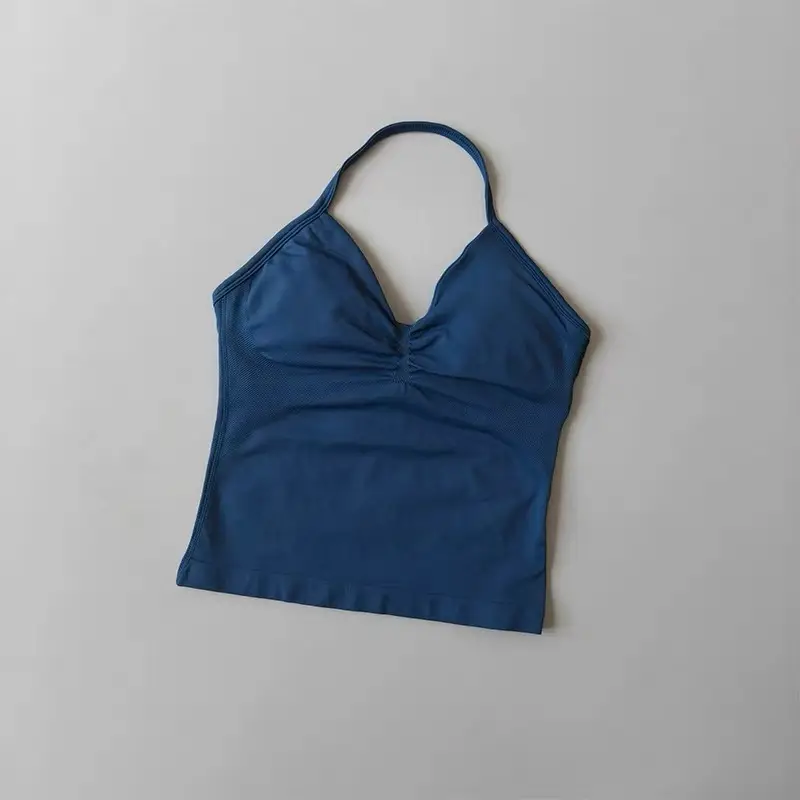 Sexy Halter Neck Beautiful Back High Waist Peach Sports Bras Shorts Suit Pilates Gathering Yoga Vest Training Fitness Bra Sets - Image 10
