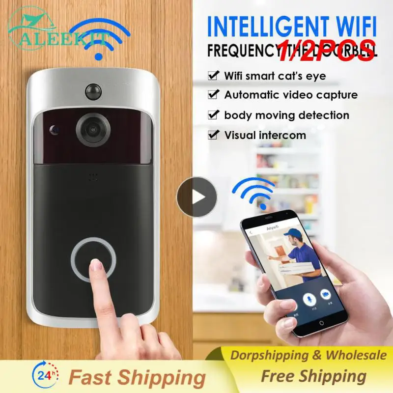 

1/2PCS Smart Wireless WiFi Ring Doorbell Security Intercom Video Camera Door Bell Chime Smart Cat'S Eye Security Intercom Video