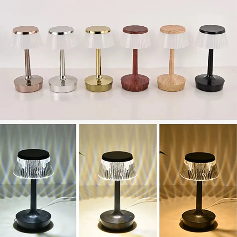 LED Table Lamp Rechargeable Reading Lamp Metal Touch Night Light  3 Colors Atmospher Bedside Lamp Hotel Bar Decoration