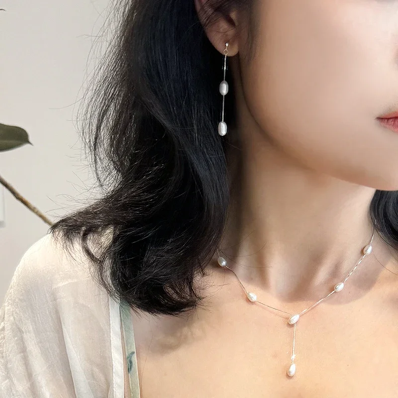 ASHIQI 925 Sterling Silver Natural Freshwater Pearl Drop Earrings Fashion Korean Jewelry