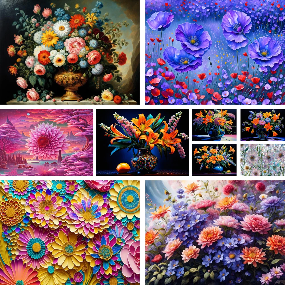 Blumen Lilie Mohn vorgedruckt Kreuzstich Stickerei Komplettset Handarbeiten Stricken Nähen Hobby Raumdekoration Promotionen gestempelt