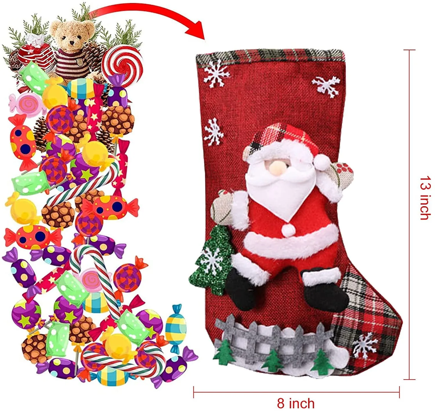 Christmas Stockings Gift Candy Bag Snowman Santa Elk Pattern 4pc for Xmas Tree Hanging Party Home Fireplace
