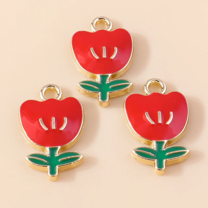 Duarte 20 Teile/los Mix Rote Emaille Blume Charms Anhänger für Schmuck Machen Tropfen Ohrringe Halsketten Armbänder Zubehör DIY Geschenk – Detail 15