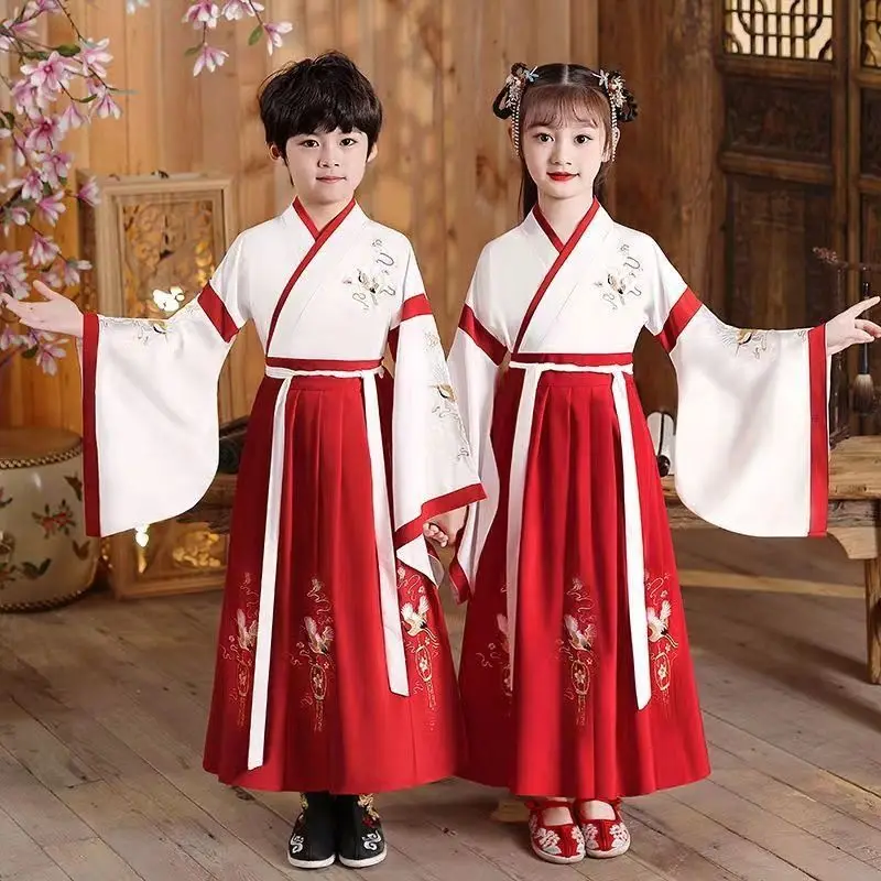 Baby Girl Boy Hanfu Dress Set Stage Outfit Tops Skirt Suit Traditional Chinese Clothing Cosplay Children Ancient Costume Kids