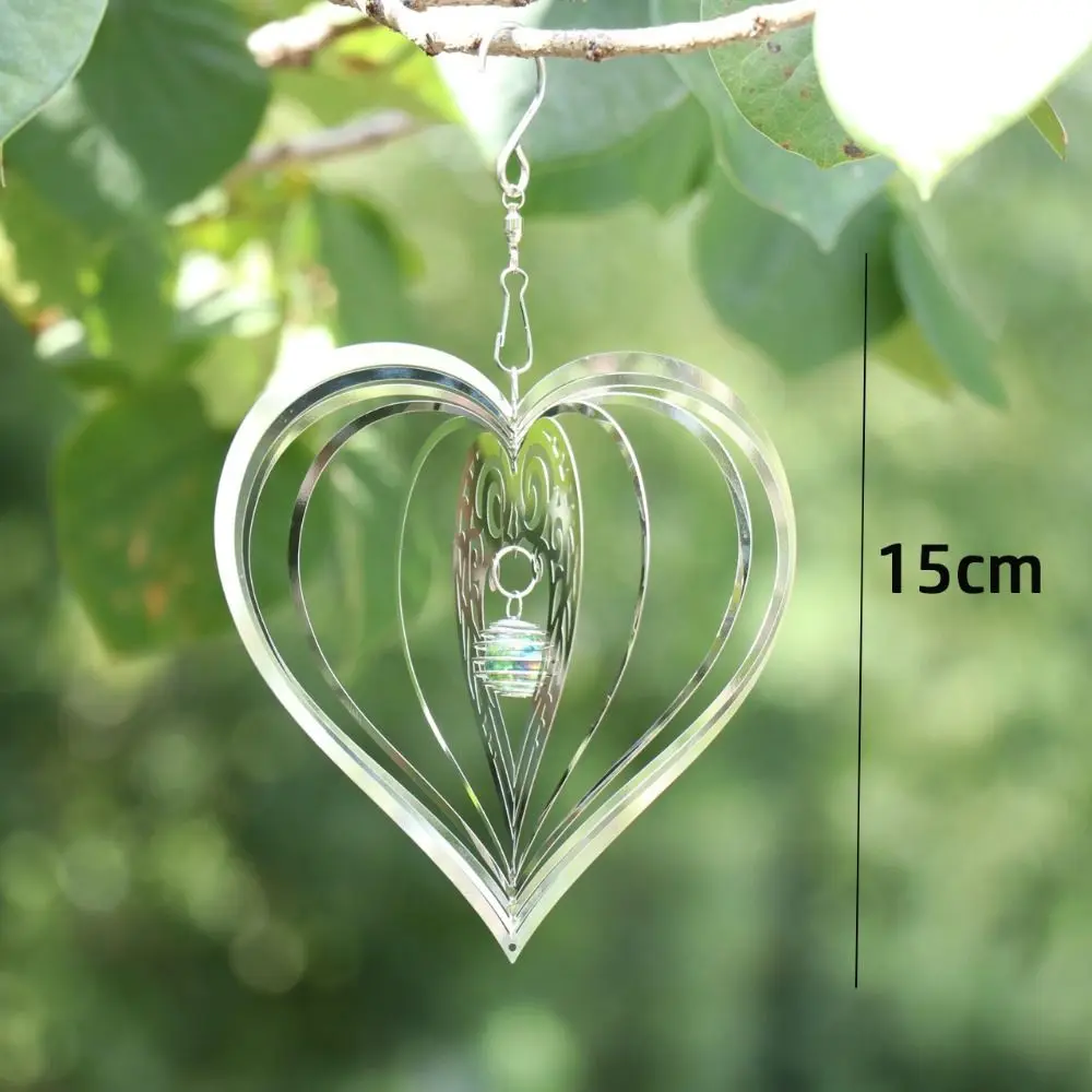 3D Beating Heart Rotating Wind Spinner Stainless Steel Love Mirror Reflection Wind Chimes Parts Craft Home Decoration