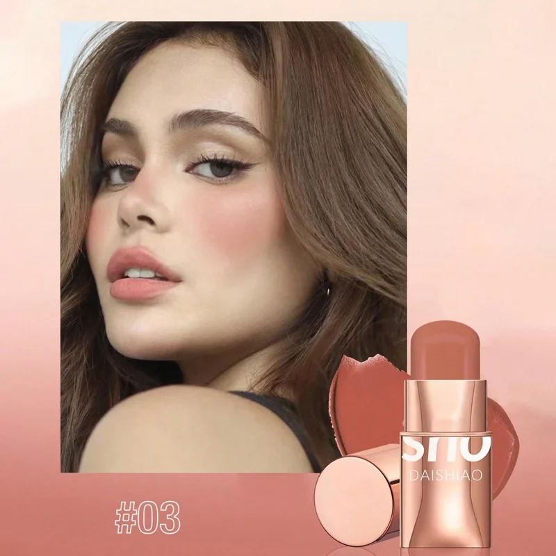 DAISHIAO6 color powder blusher stick matte rouge lip and cheek dual-use waterproof durable powder blusher natural makeup