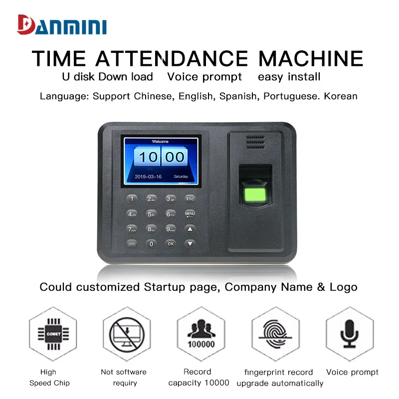 Fingerprint attendance biometric machine 2.8-inch color screen fingerprint password intelligent multilingual USB data management attendance machine