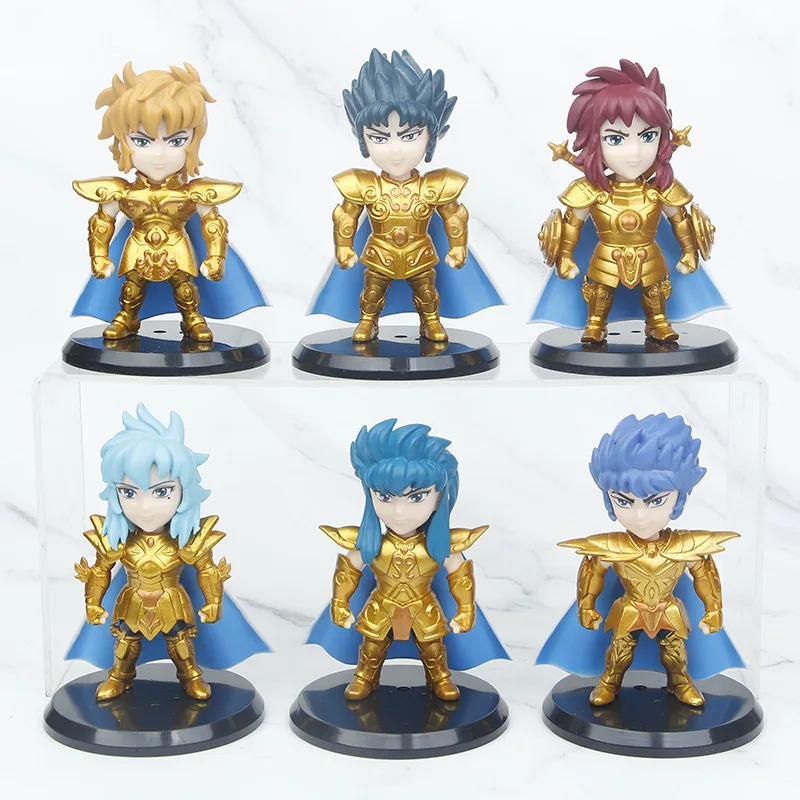 

6Pcs/Set Cartoon Saint Seiya Anime Kawaii Version Q Gold Saint Action Figures Collection Model Doll Decoration Birthday Gifts