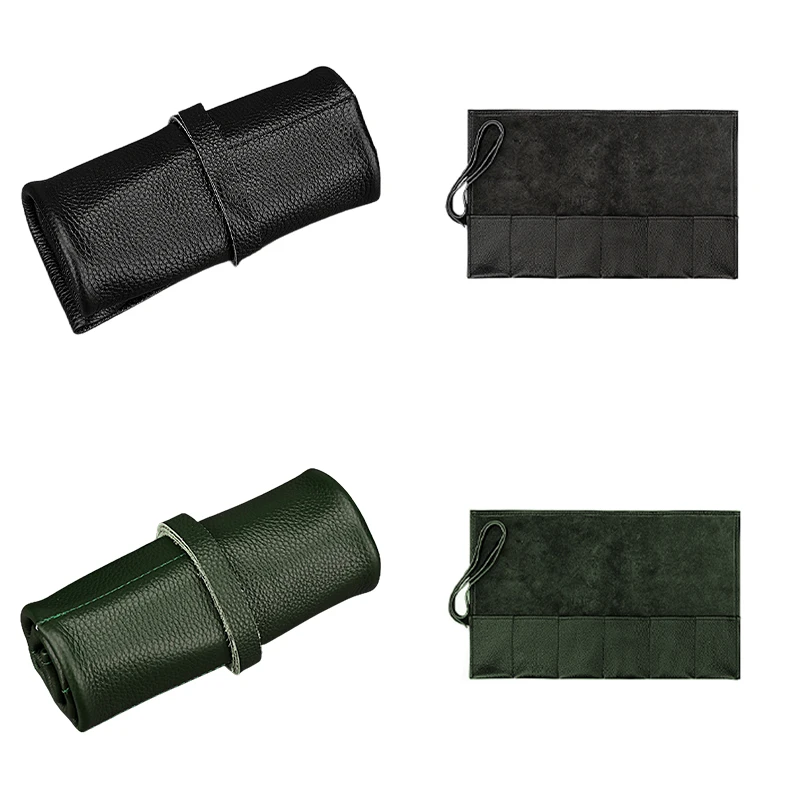 Roll up Watch Bag Portable Travel Display Smart Watch Storage Box 6 Slots Black Leather Storage Bag Watches Accessories