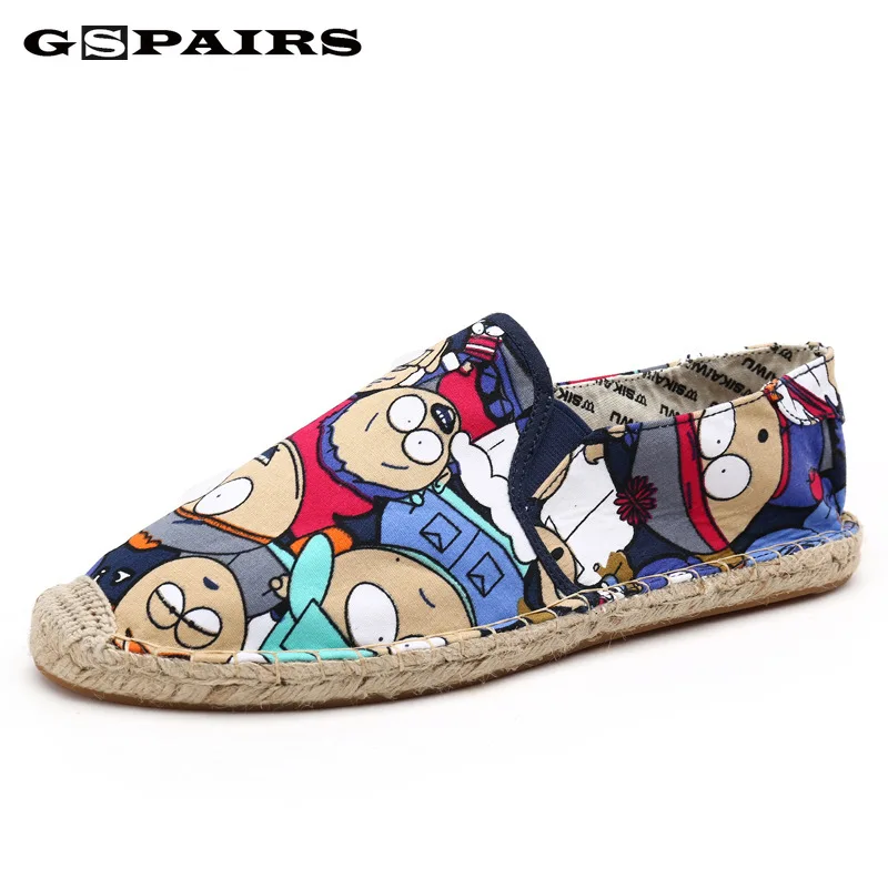 Men Casual Canvas Shoes Flats Heels Cartoon Linen Espadrille Fisherman Shoes Boys Flats Plimsolls Loafers Driving Designer