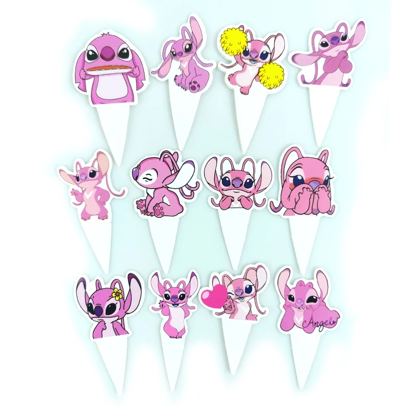 Kids Favors Stitch Theme Happy Birthday Events Party Cake Toppers Decorations Baby Shower Baking Cupcakes Picks 24pcs/lot