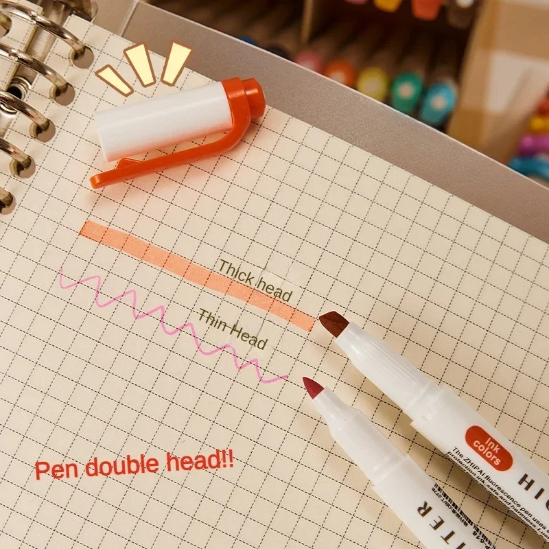 Double Headed Highlighter Pen Set Fluorescent Drawing Markers Highlighters Pens Art Japanese Cute Pastel Stationery 5 Colors/box
