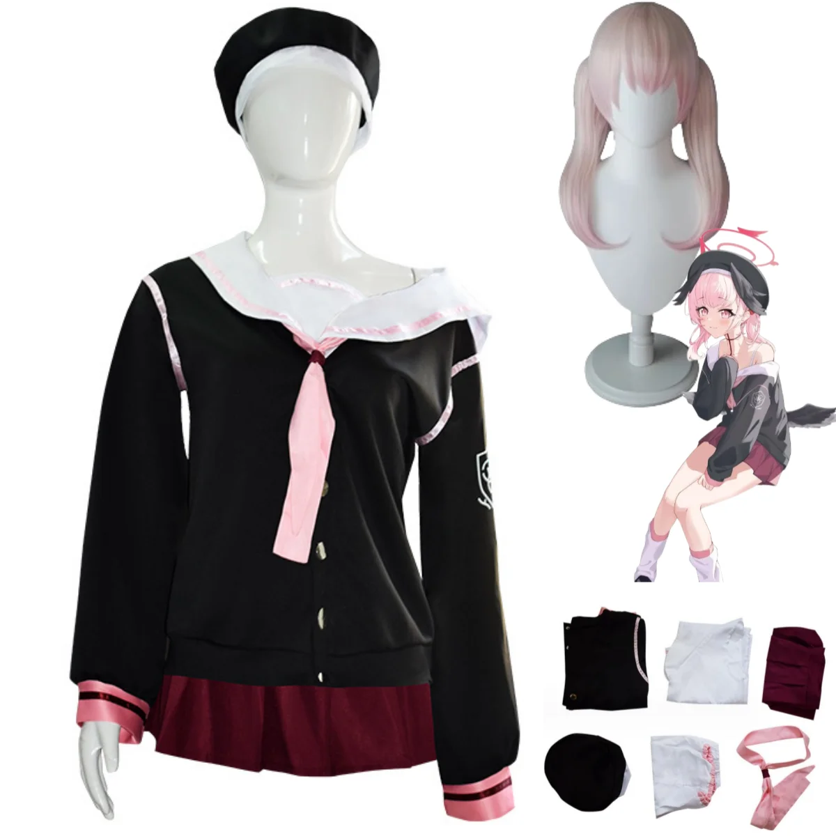 

Anime Game Blue Archive Shimoe Koharu Cosplay Costume Wig Sailor Uniform Skirt Adult Woman Sexy Carnival Christmas Suit