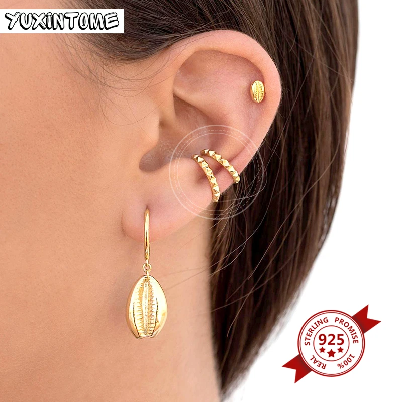 1PC 24k Gold-Plated Silver Metal Punk Ear Cuff Clip Earrings Europe and America Piercing Ear Cuff Female C-Shape Crystal Earring 6