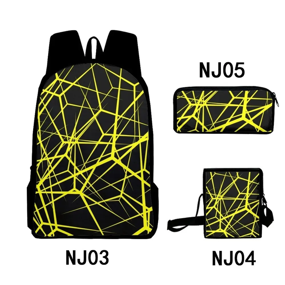 Harajuku 3d print school backpack with creative line patterns,3pcs/set,laptop bag,shoulder bag,case