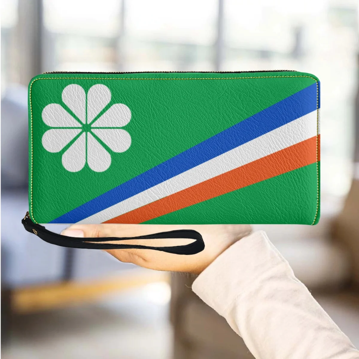 Marshall Island Kwajalein Flag Green Portafogli Da Donna Borsa Lunga Con Cerniera Borsa Porta Carte Da Ragazza In Pelle Multifunzione Casual
