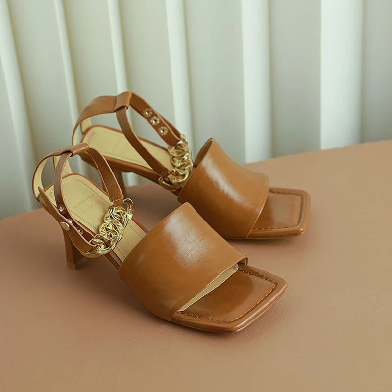 

Ladies Shoes High Heels Sandals for Women Office Work Footwear Buckles Heeled Summer 2024 Pumps Open Toe White Designer The Best