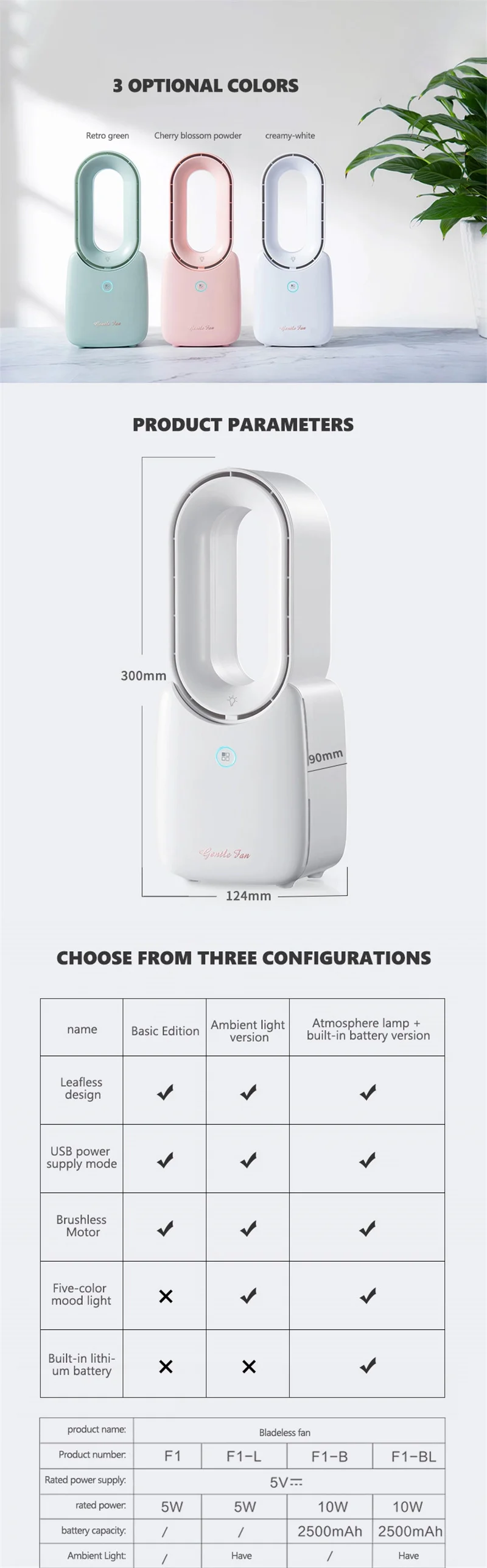 Description Picture 6 of itemPortable Bladeless Stand Air conditioners Fan Cooler Electric Fans Silent Tower Table Vertical Floor Summer Air Cooler