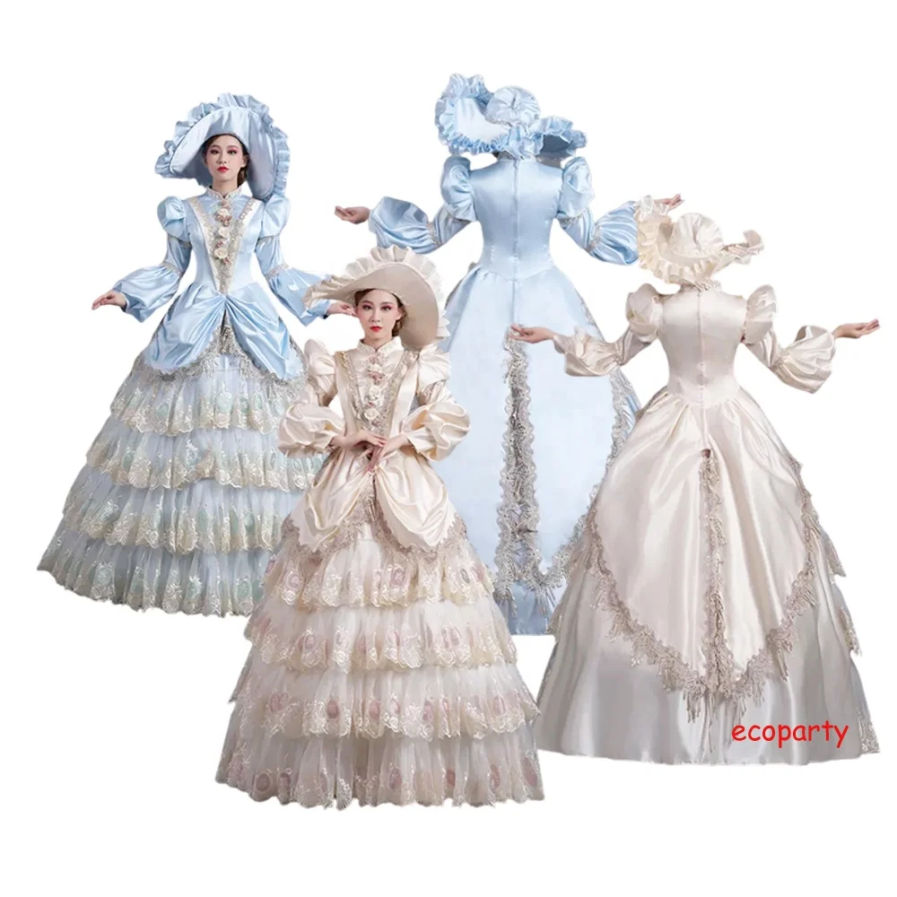 High-end Court Rococo Baroque Marie Antoinette Ball Gown 18th Century Renaissance Historical Period Victorian Dresses With Hat victorian bustle dress double single pannier bandage petticoat crinoline hoop marie antoinette cage pannier