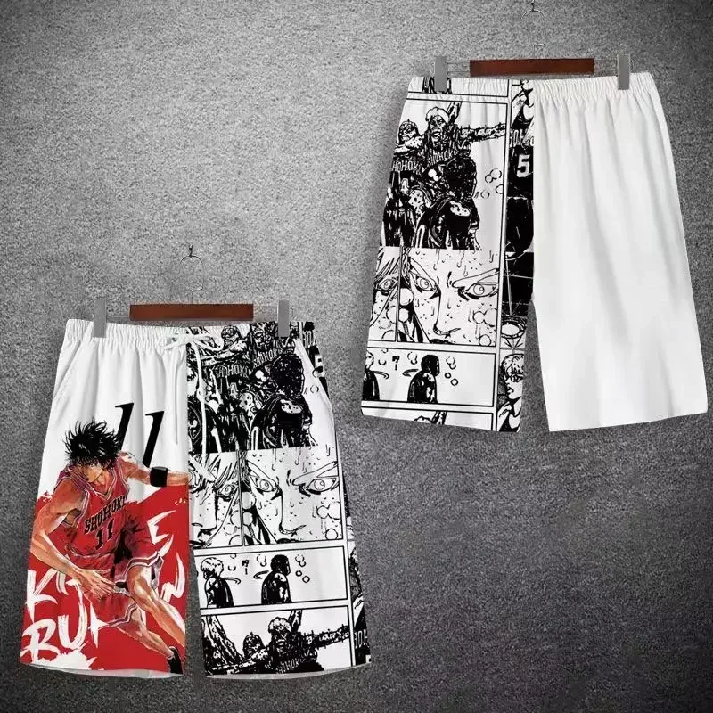 2024 Hot Sale Japanese Anime Shorts Men's SLAM DUNK Printed 5-Point Pants Ice Silk Quick-Drying Sakuragi Flower Road Beach Pants 6