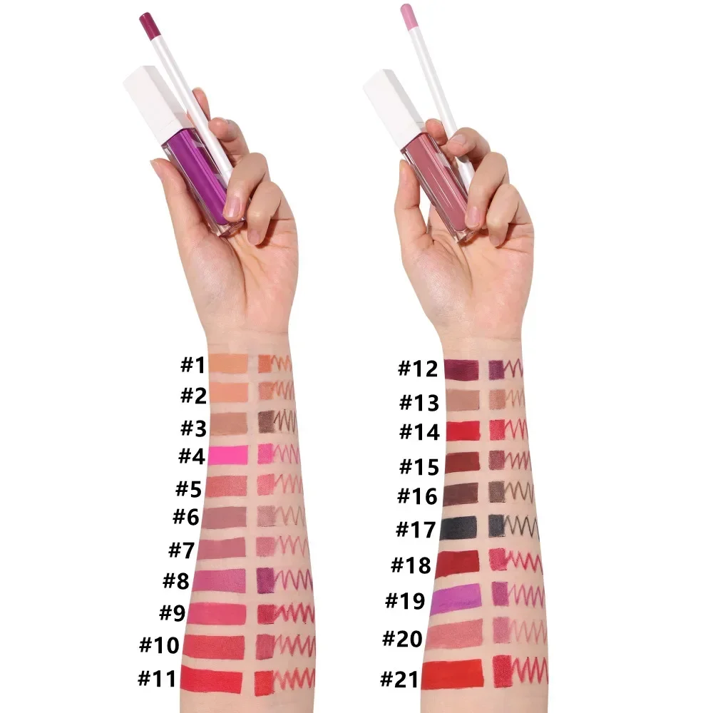 21 Colors Vegan Lip Gloss Lip Liner Kit Private Label Lip Glaze Non-sticky Matte Lipstick Lipliner Set Makeup Wholesale 3