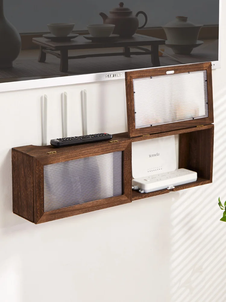 Real Wood Dustproof TV Wall Mount Box Router Storage Ra Optical apult Placement Stand Simple Design Living Room Organizer