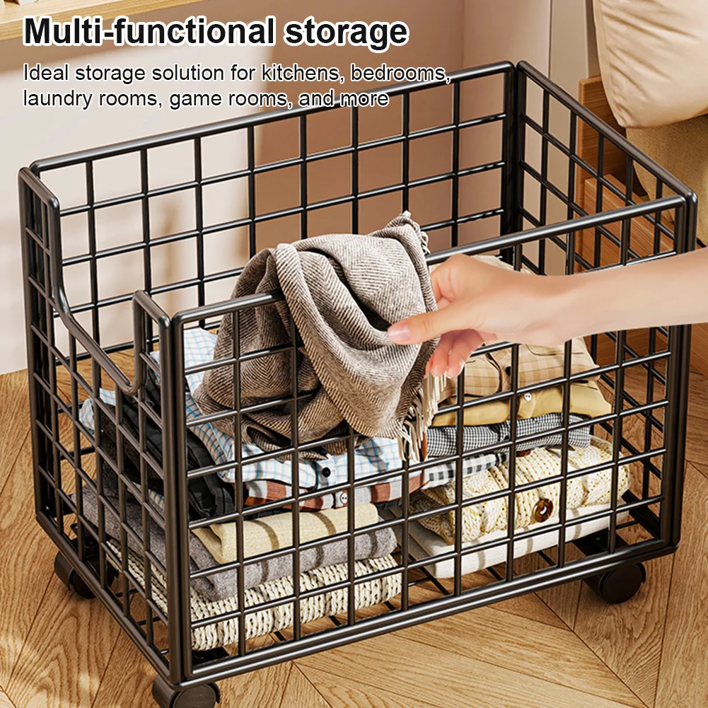 Laundry Basket Hamper with Wheels Rolling Cart Mobile Fruit Vegetable Basket Stand for Living Room Bathroom Closet Or Bedroom